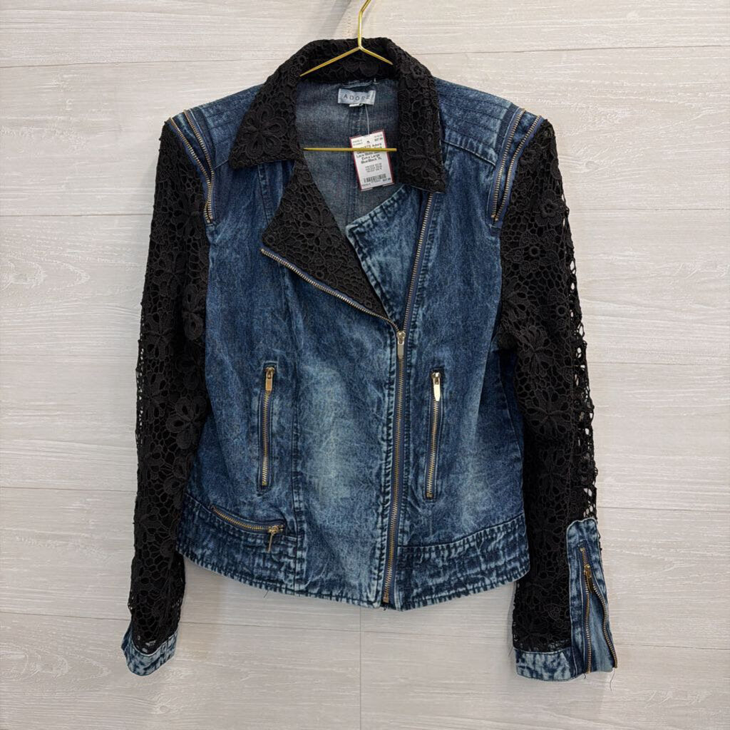 Denim and Black Lace Moto Jacket Extra Large