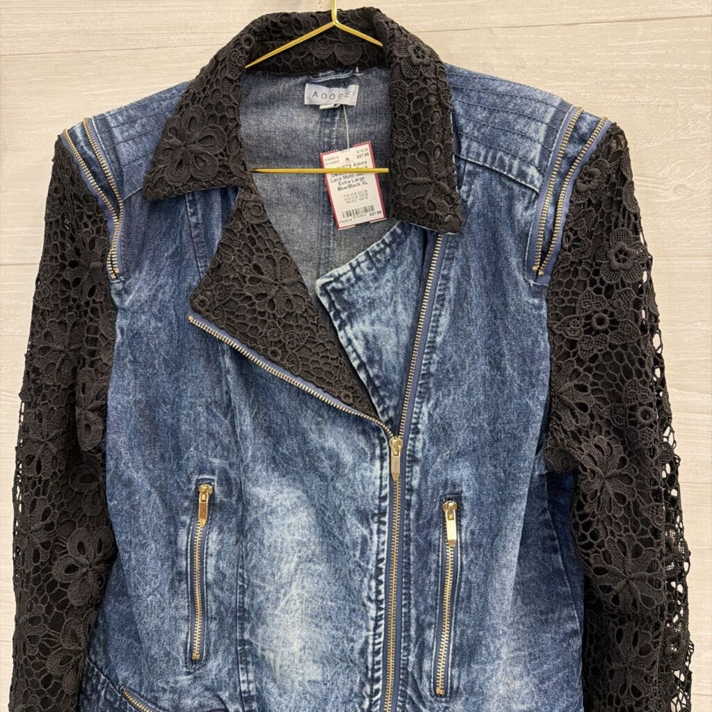 Denim and Black Lace Moto Jacket Extra Large