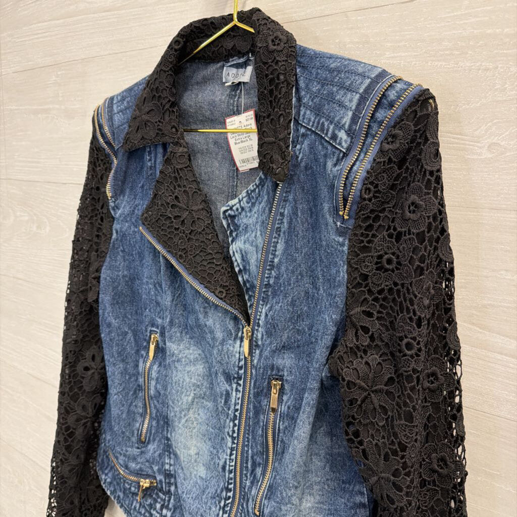 Denim and Black Lace Moto Jacket Extra Large