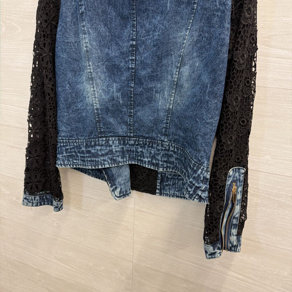 Denim and Black Lace Moto Jacket Extra Large