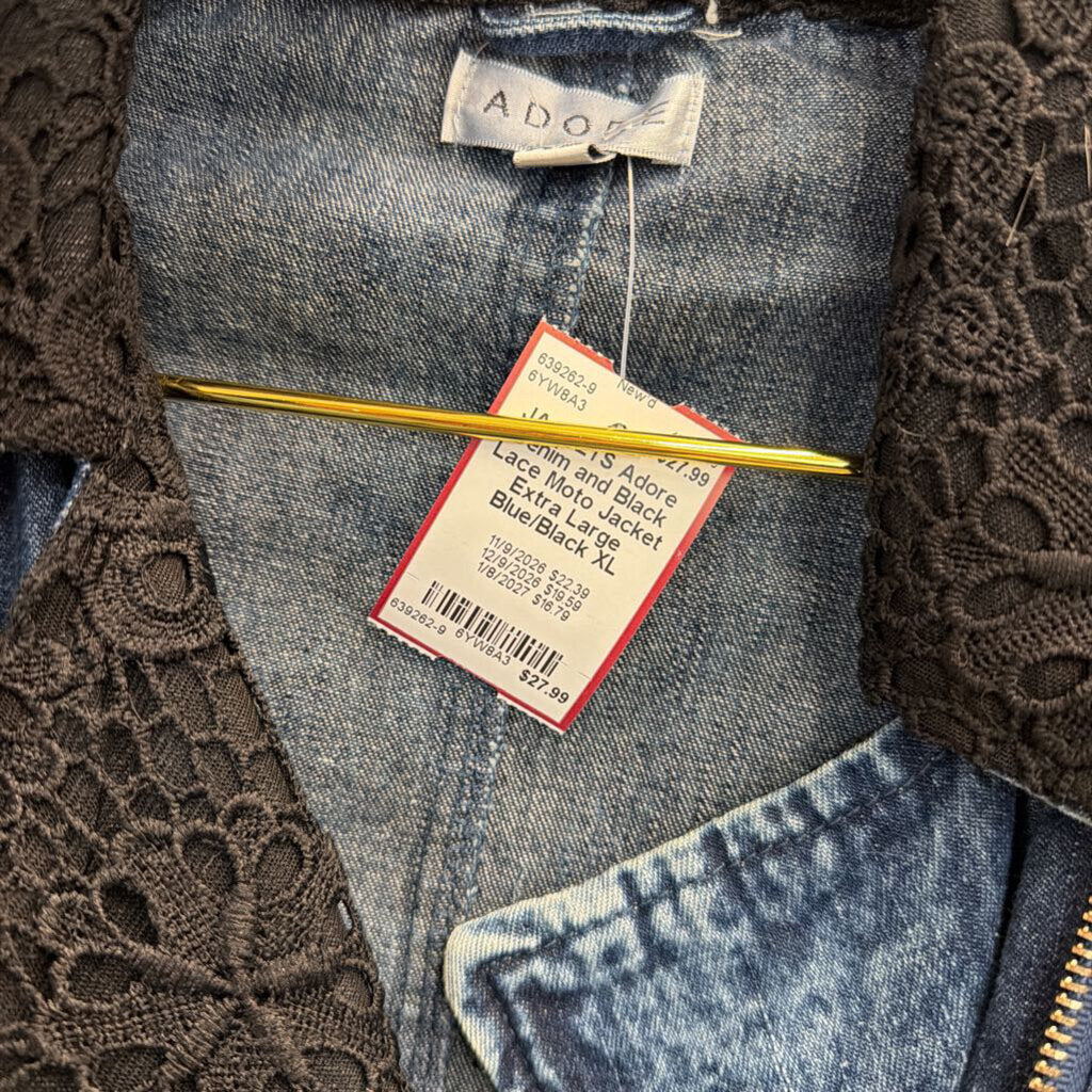 Denim and Black Lace Moto Jacket Extra Large