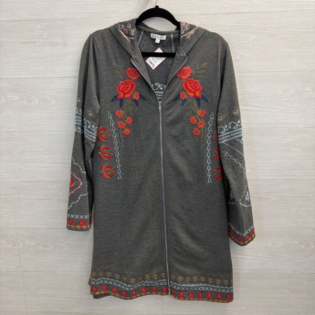 Grey Embroidered Tunic Zip Up Jacket Extra Large