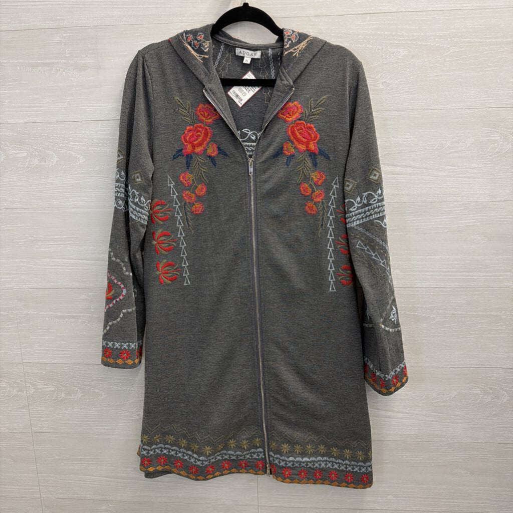 Grey Embroidered Tunic Zip Up Jacket Extra Large