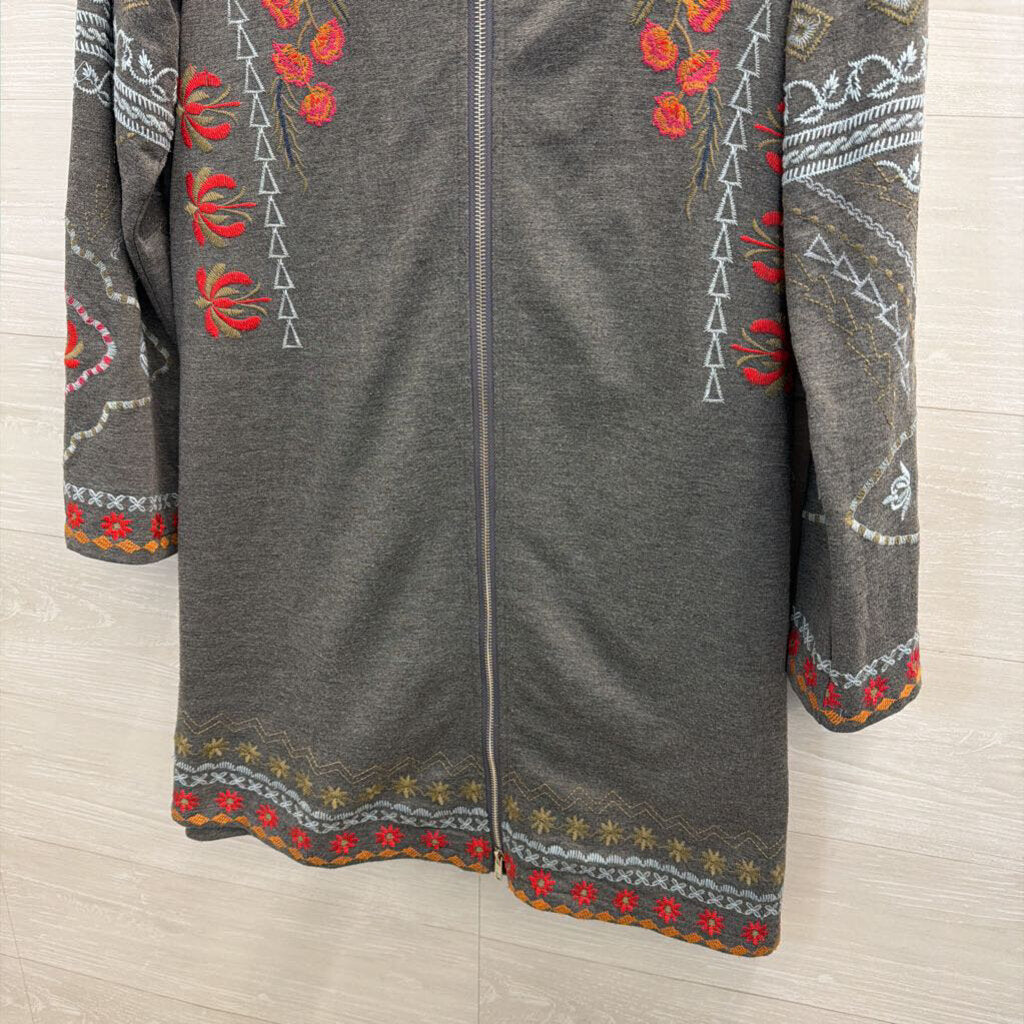 Grey Embroidered Tunic Zip Up Jacket Extra Large