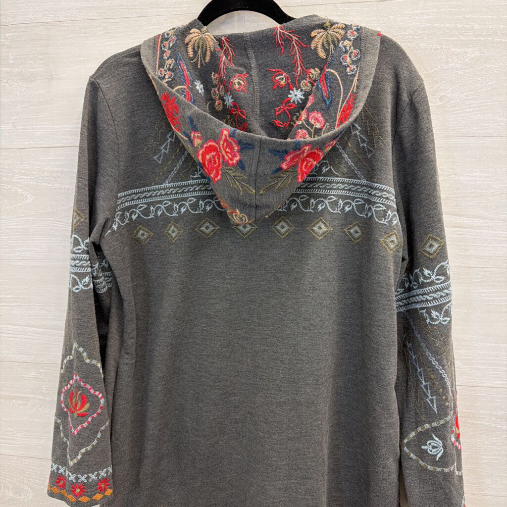 Grey Embroidered Tunic Zip Up Jacket Extra Large