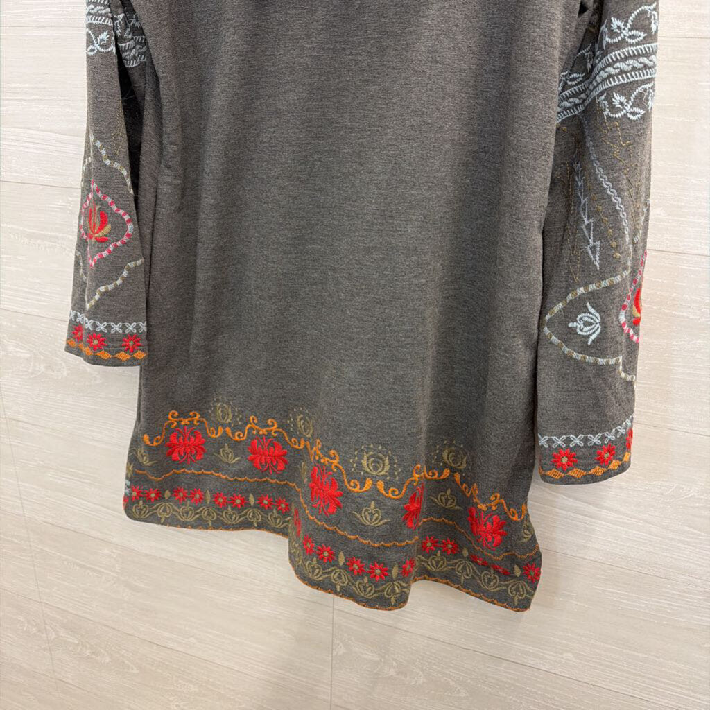 Grey Embroidered Tunic Zip Up Jacket Extra Large