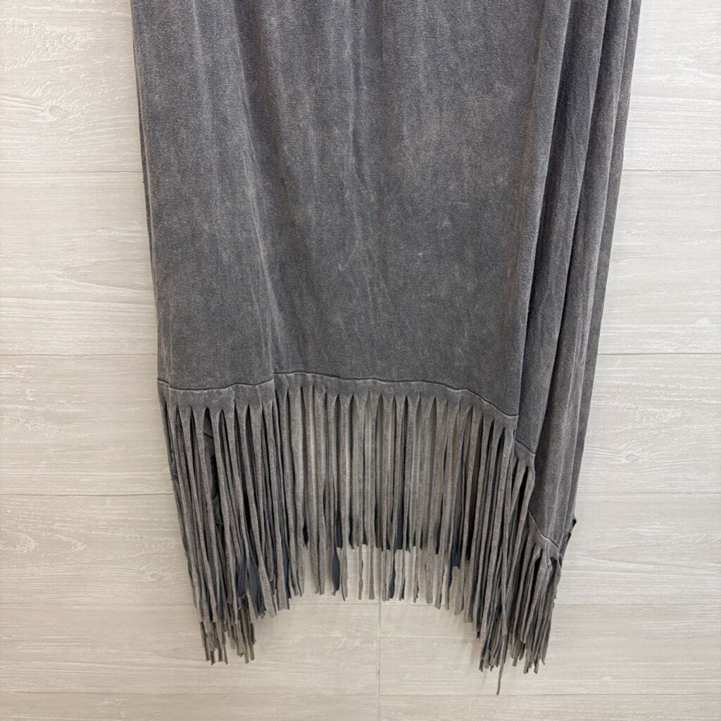 Washed Grey Embroidered Fringe Dress Large