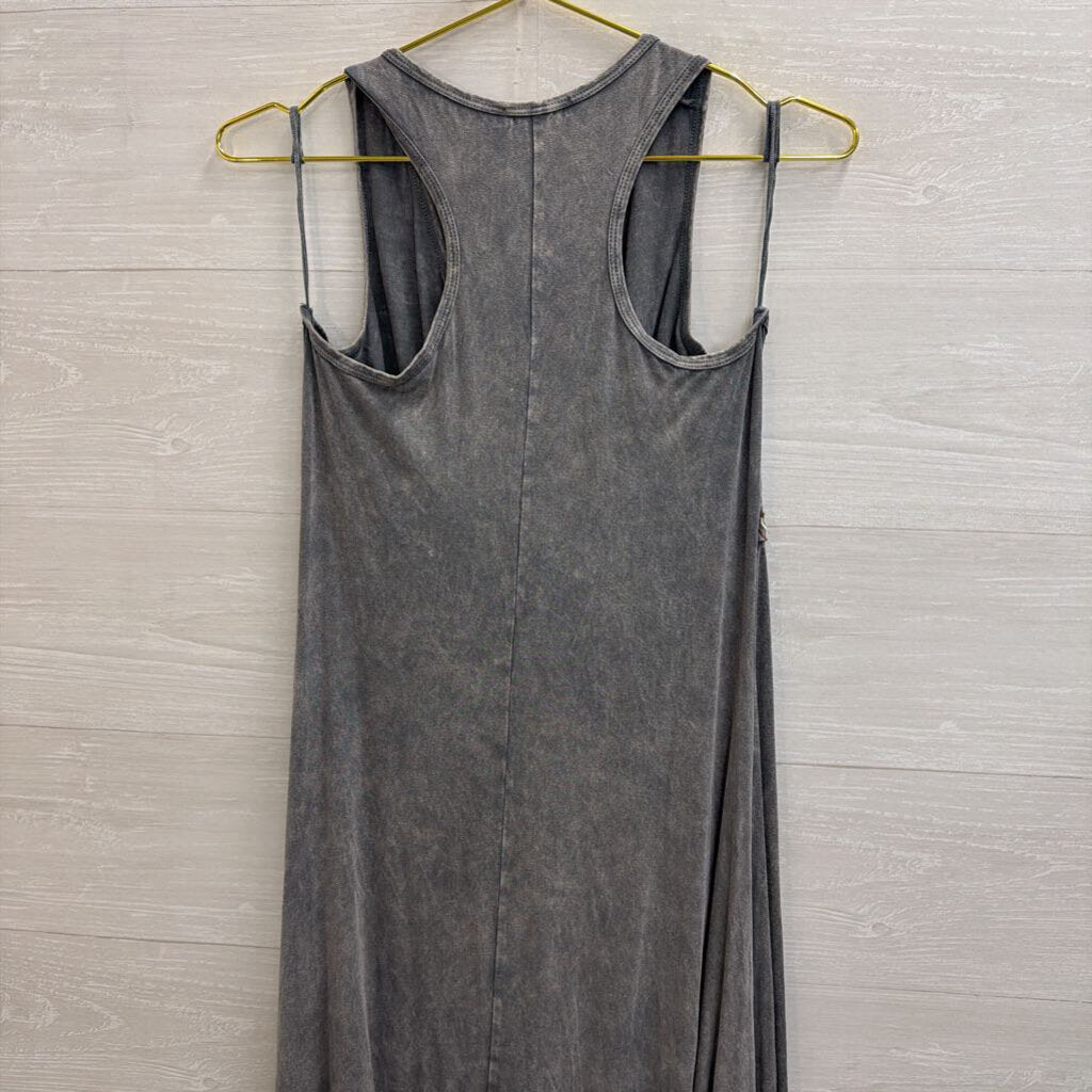 Washed Grey Embroidered Fringe Dress Large