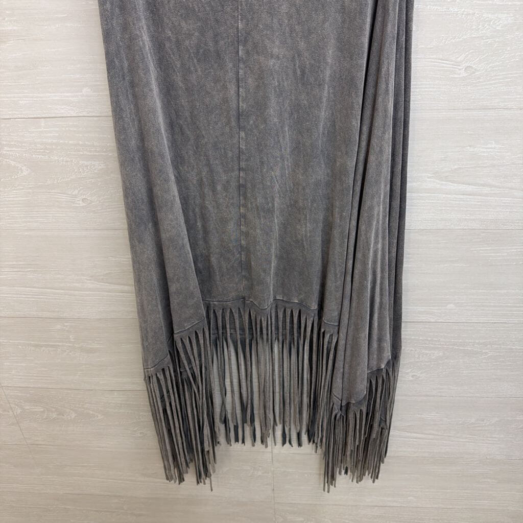 Washed Grey Embroidered Fringe Dress Large