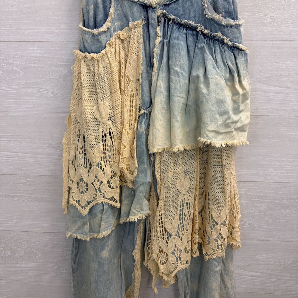 A Rare Bird Light Wash Denim and Lace Patchwork Pants