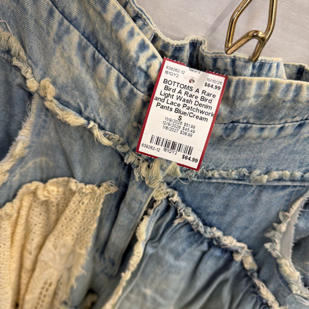 A Rare Bird Light Wash Denim and Lace Patchwork Pants