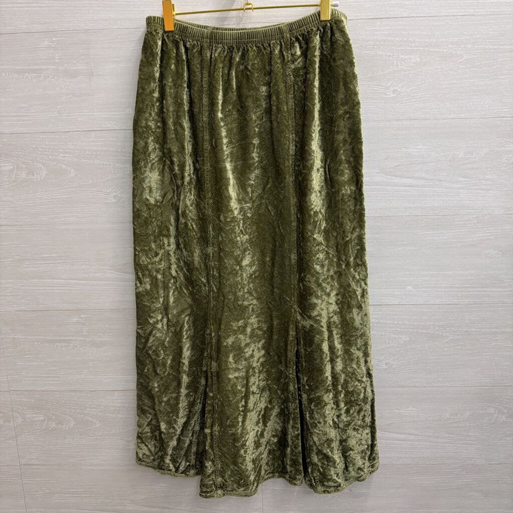 Olive Crushed Velvet Maxi Skirt Medium