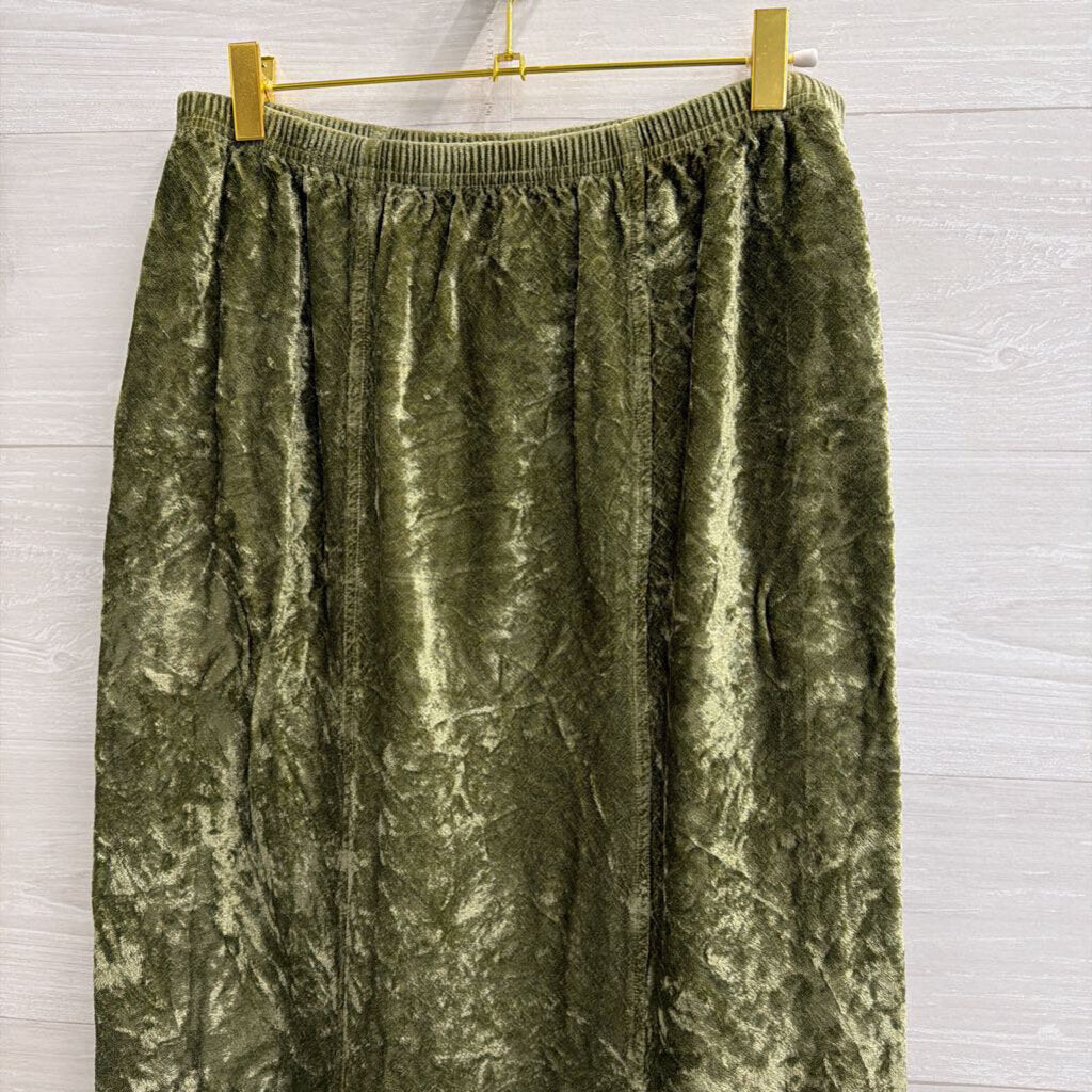 Olive Crushed Velvet Maxi Skirt Medium