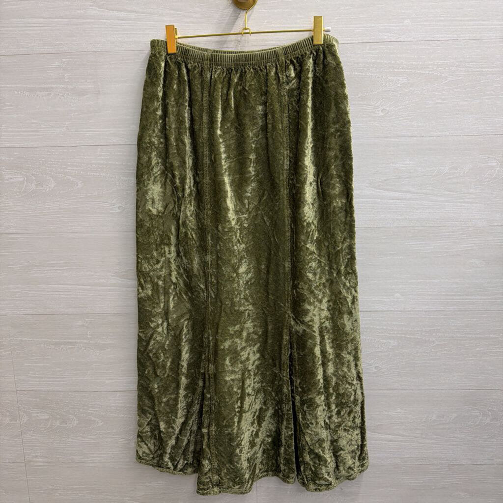Olive Crushed Velvet Maxi Skirt Medium