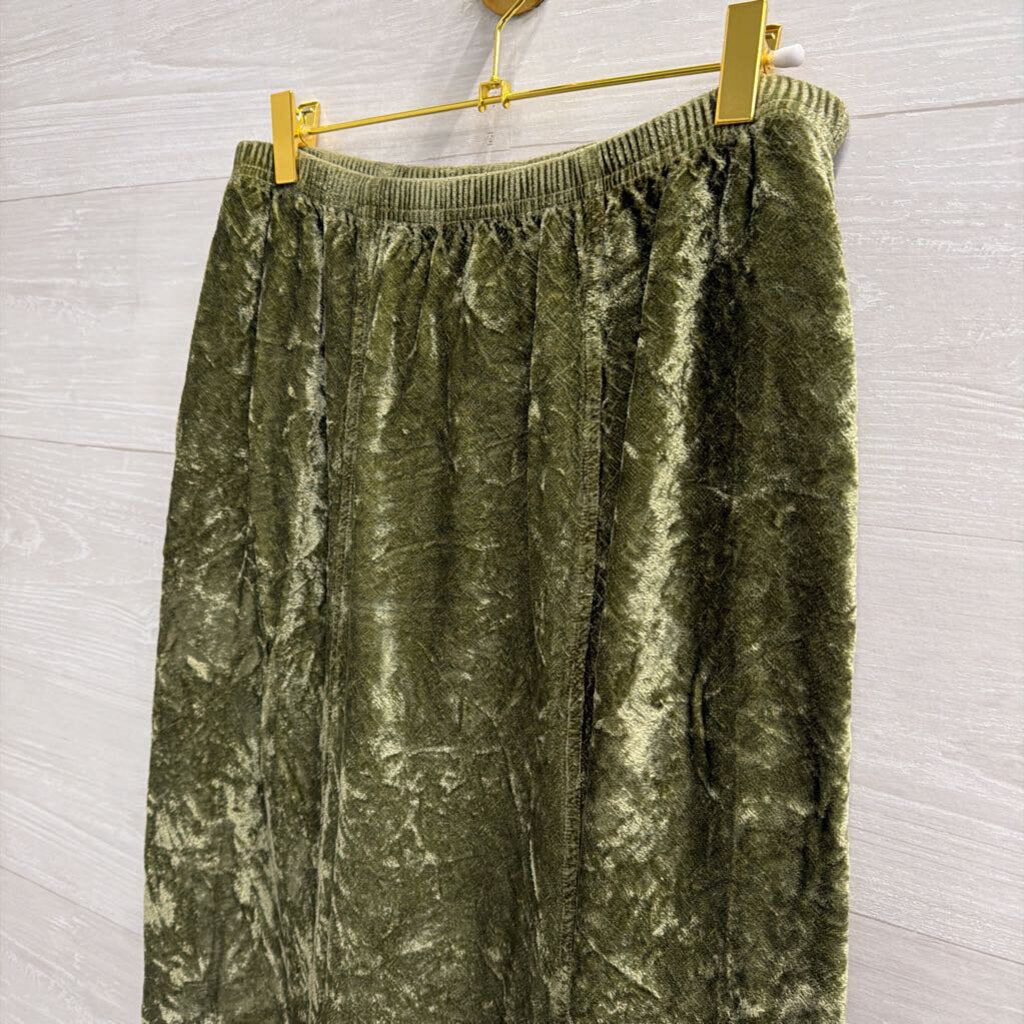 Olive Crushed Velvet Maxi Skirt Medium