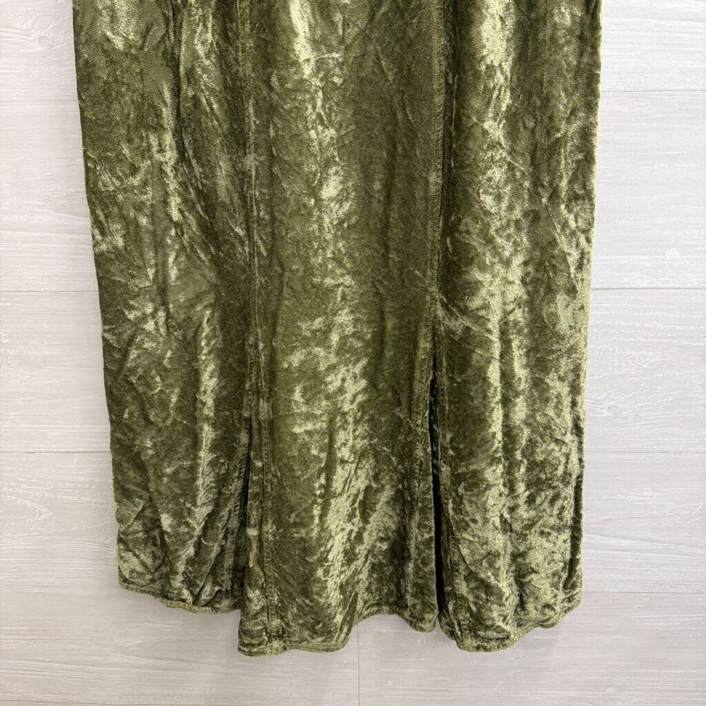 Olive Crushed Velvet Maxi Skirt Medium