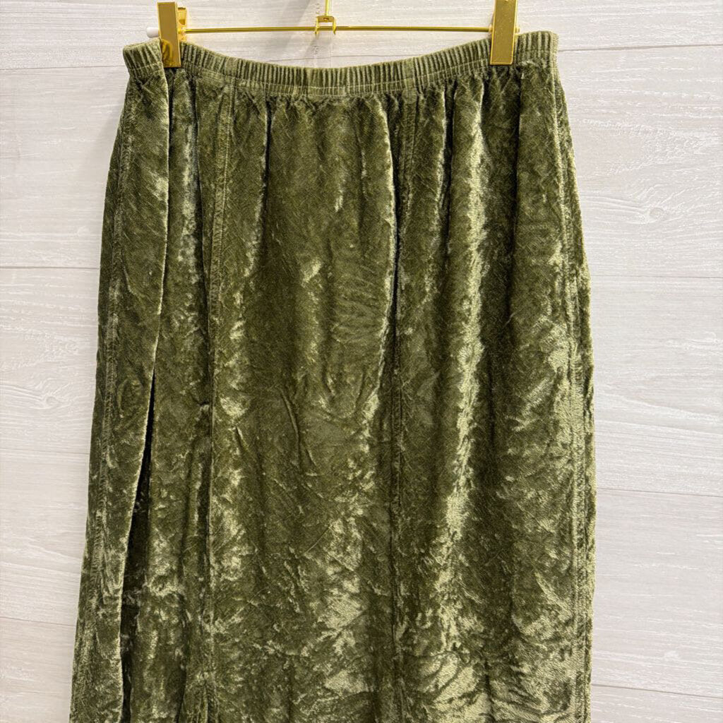 Olive Crushed Velvet Maxi Skirt Medium