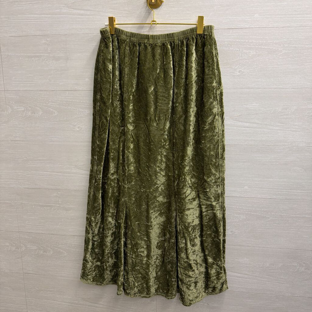 Olive Crushed Velvet Maxi Skirt Medium