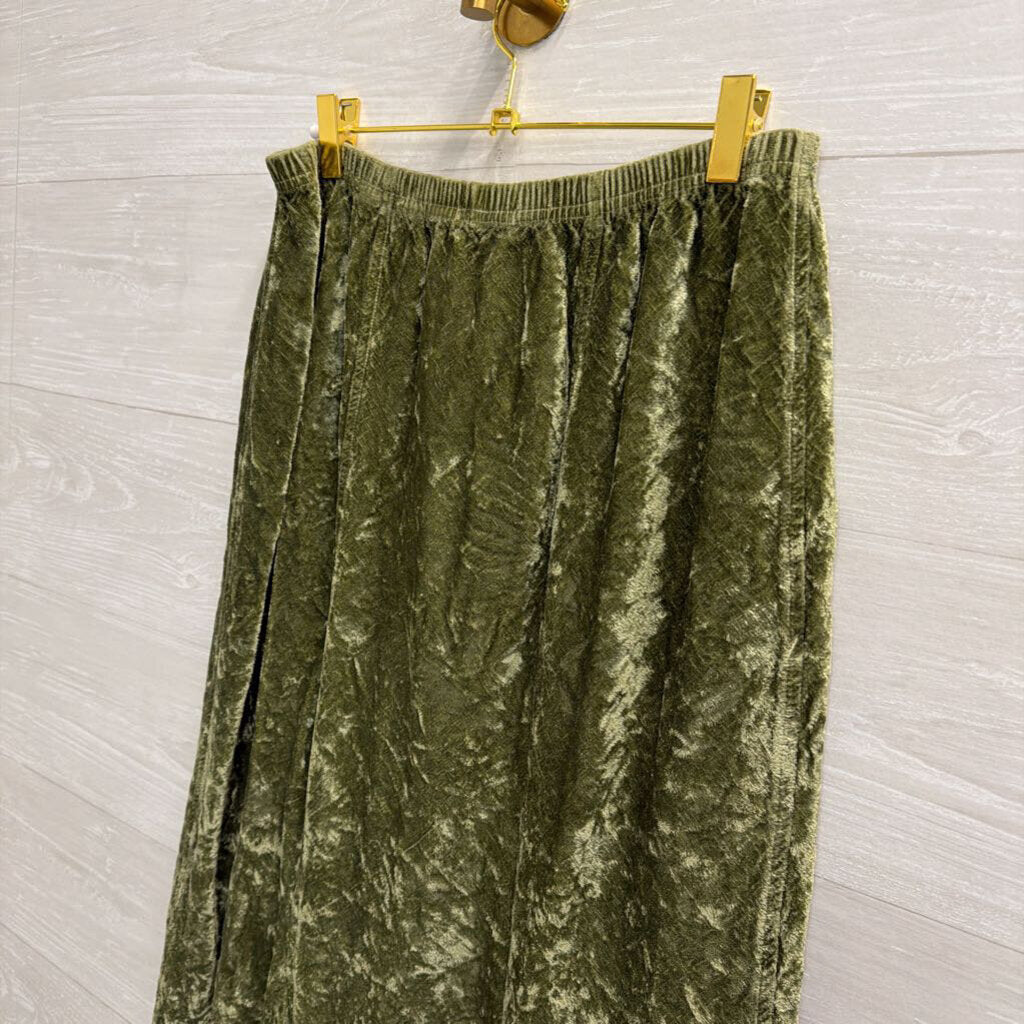 Olive Crushed Velvet Maxi Skirt Medium