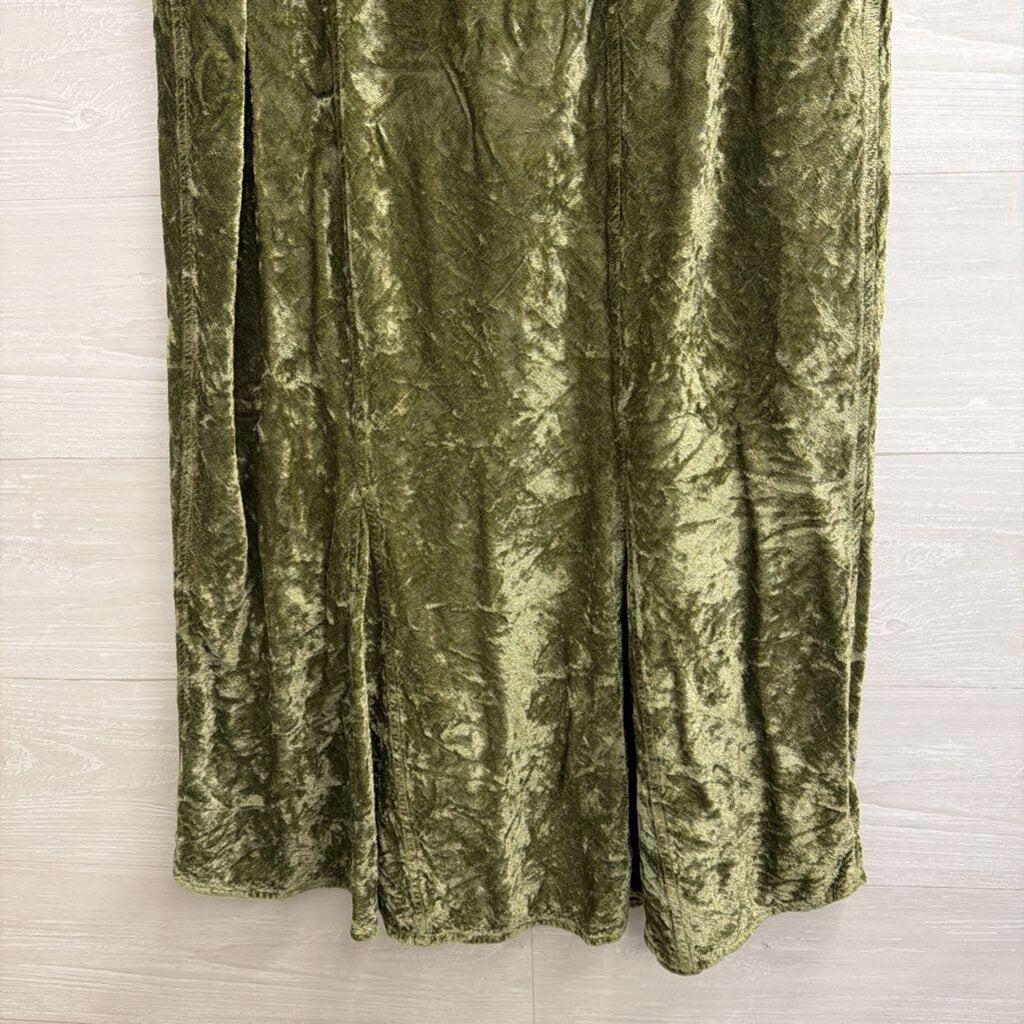 Olive Crushed Velvet Maxi Skirt Medium