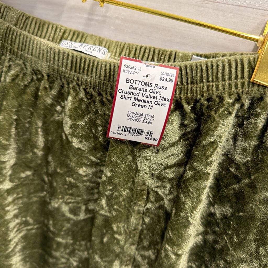 Olive Crushed Velvet Maxi Skirt Medium