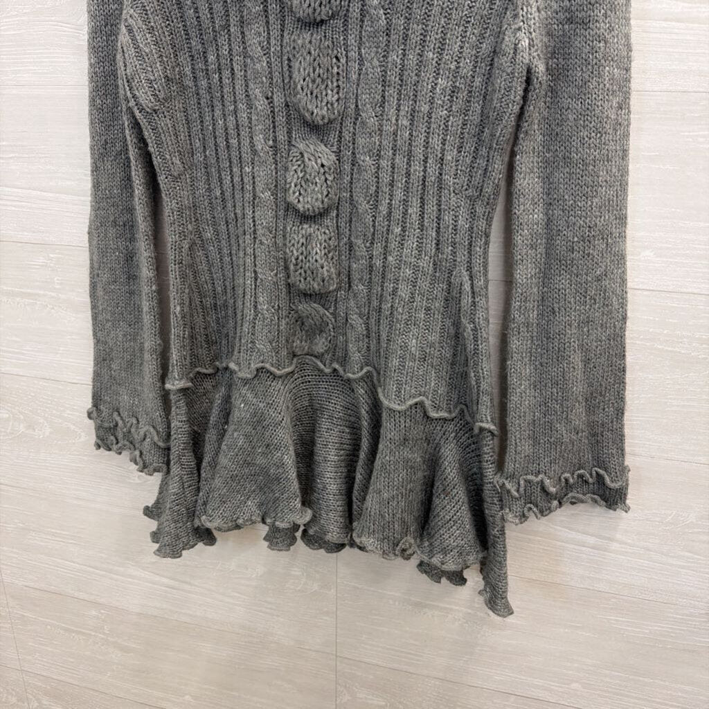 Sioni Grey Fur-Trim Cowl Neck Sweater Small