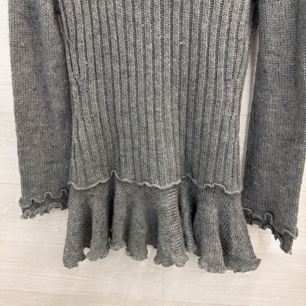 Sioni Grey Fur-Trim Cowl Neck Sweater Small