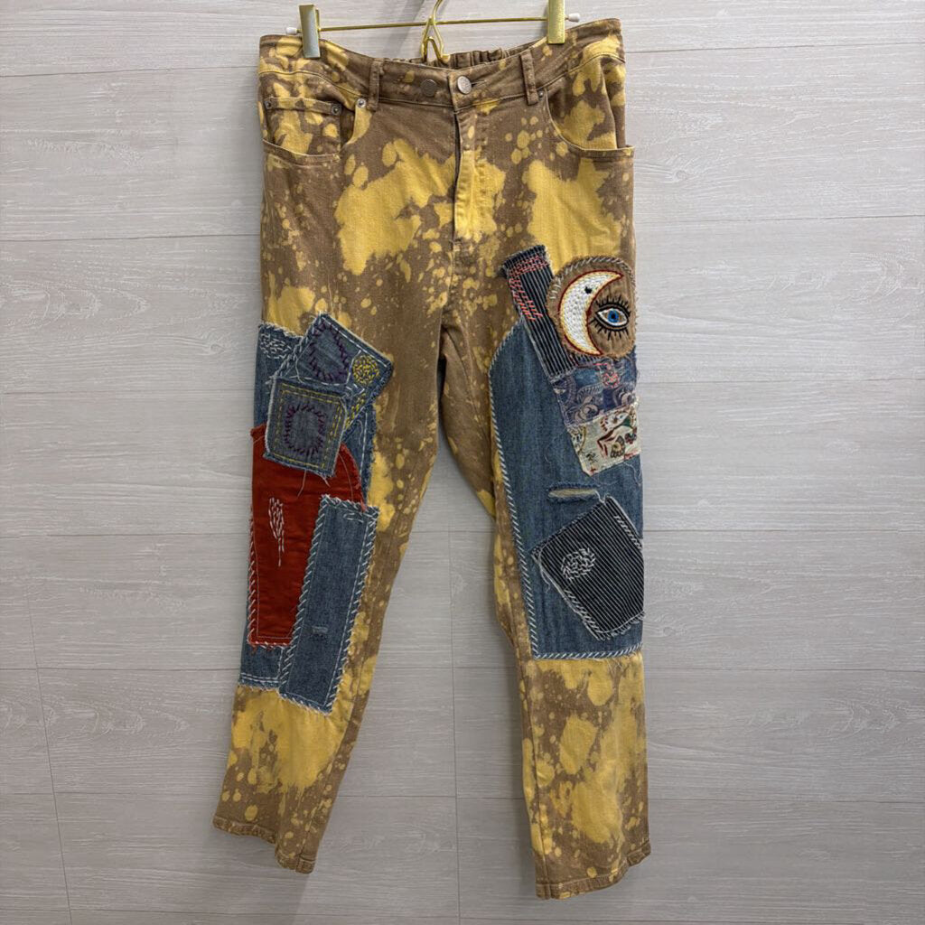 Jaded Gypsy Golden Wash Moon and Eye Patchwork Pants Medium