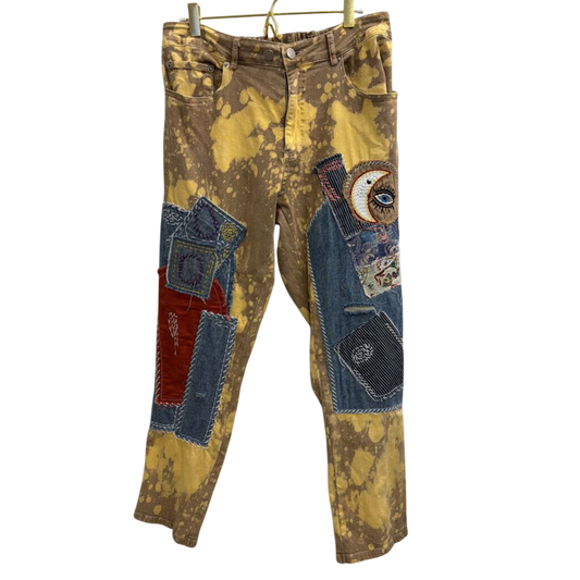 Jaded Gypsy Golden Wash Moon and Eye Patchwork Pants Medium