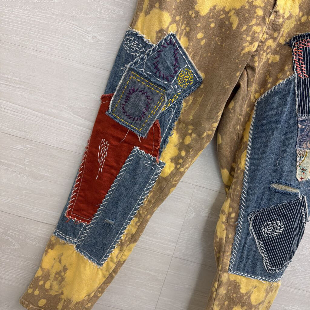 Jaded Gypsy Golden Wash Moon and Eye Patchwork Pants Medium