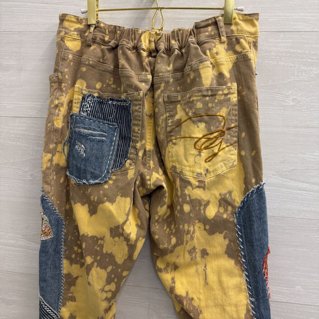 Jaded Gypsy Golden Wash Moon and Eye Patchwork Pants Medium