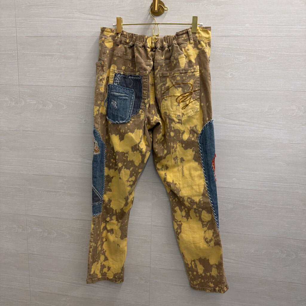 Jaded Gypsy Golden Wash Moon and Eye Patchwork Pants Medium