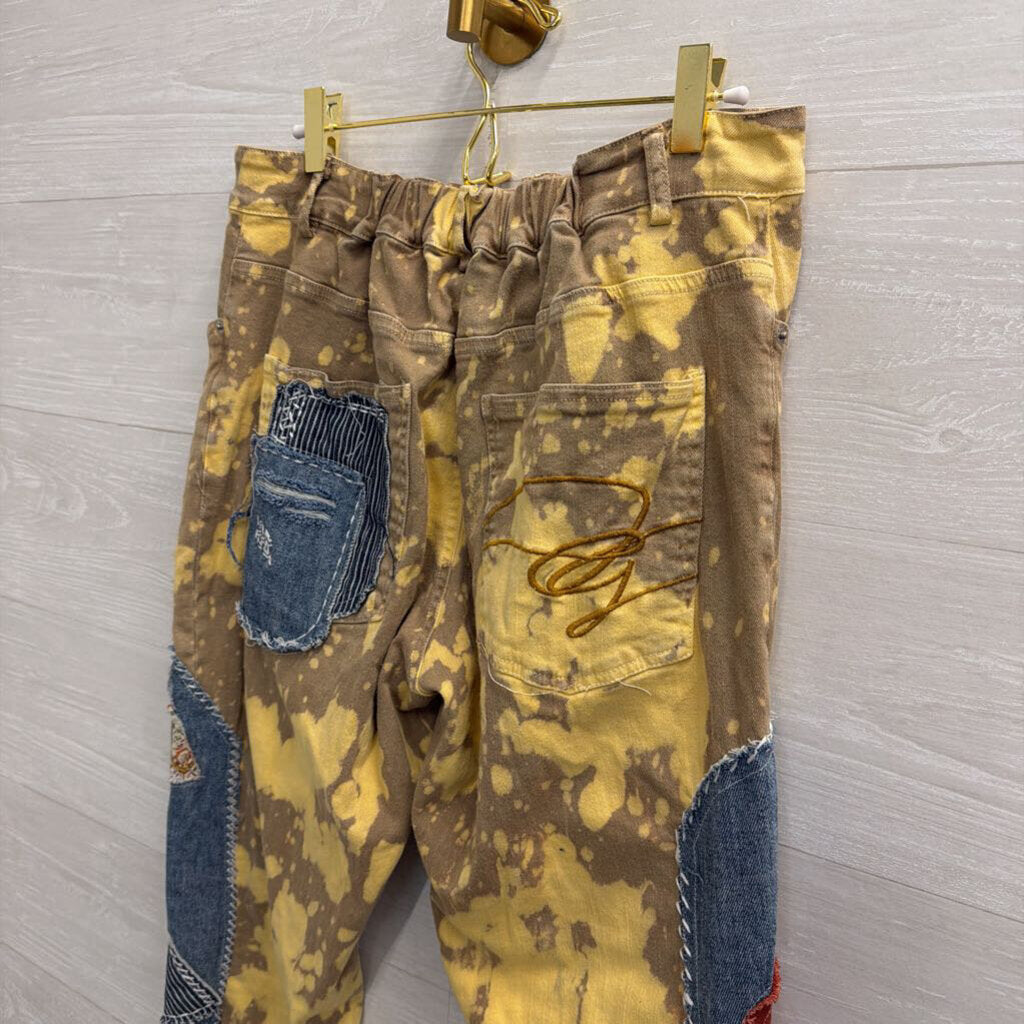 Jaded Gypsy Golden Wash Moon and Eye Patchwork Pants Medium