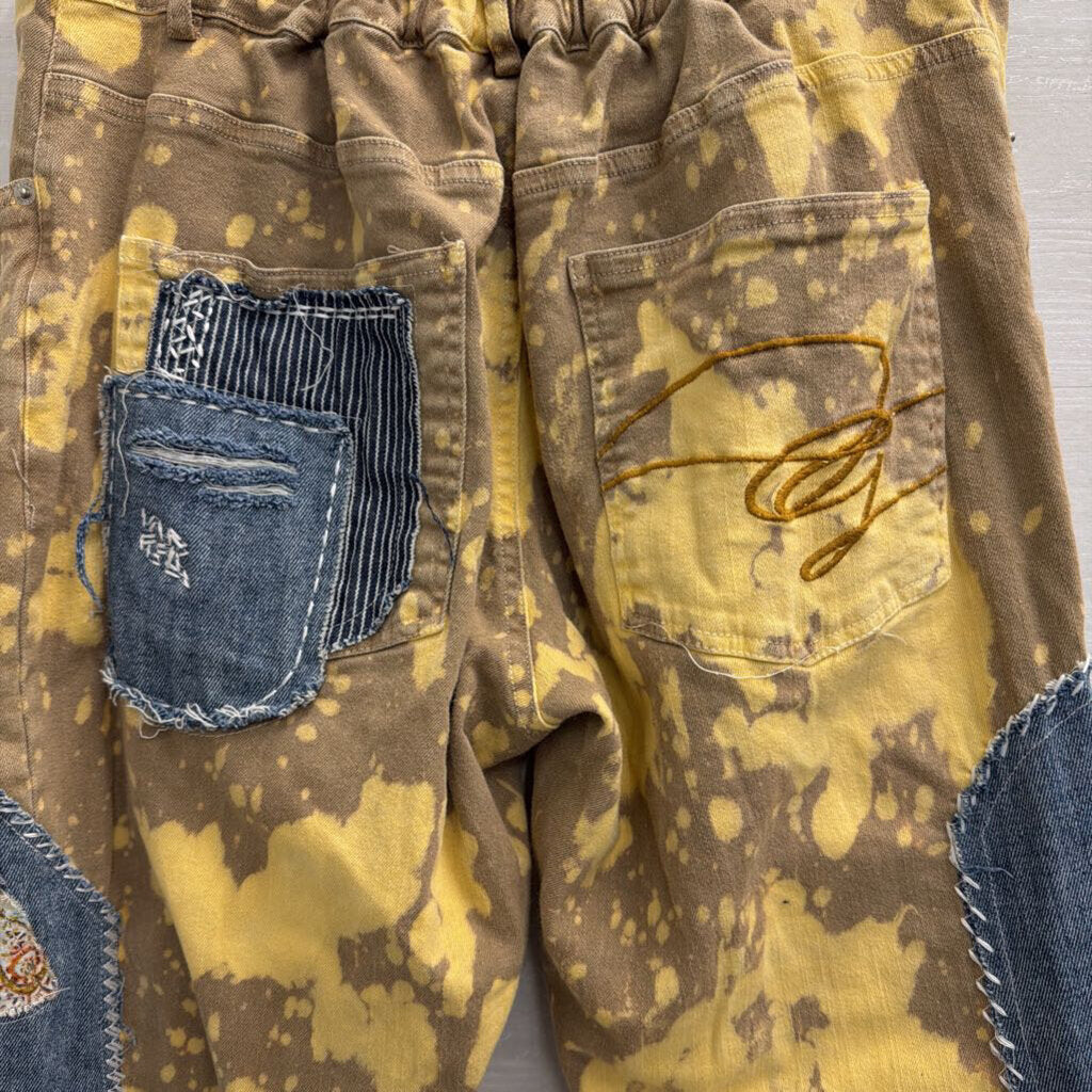 Jaded Gypsy Golden Wash Moon and Eye Patchwork Pants Medium