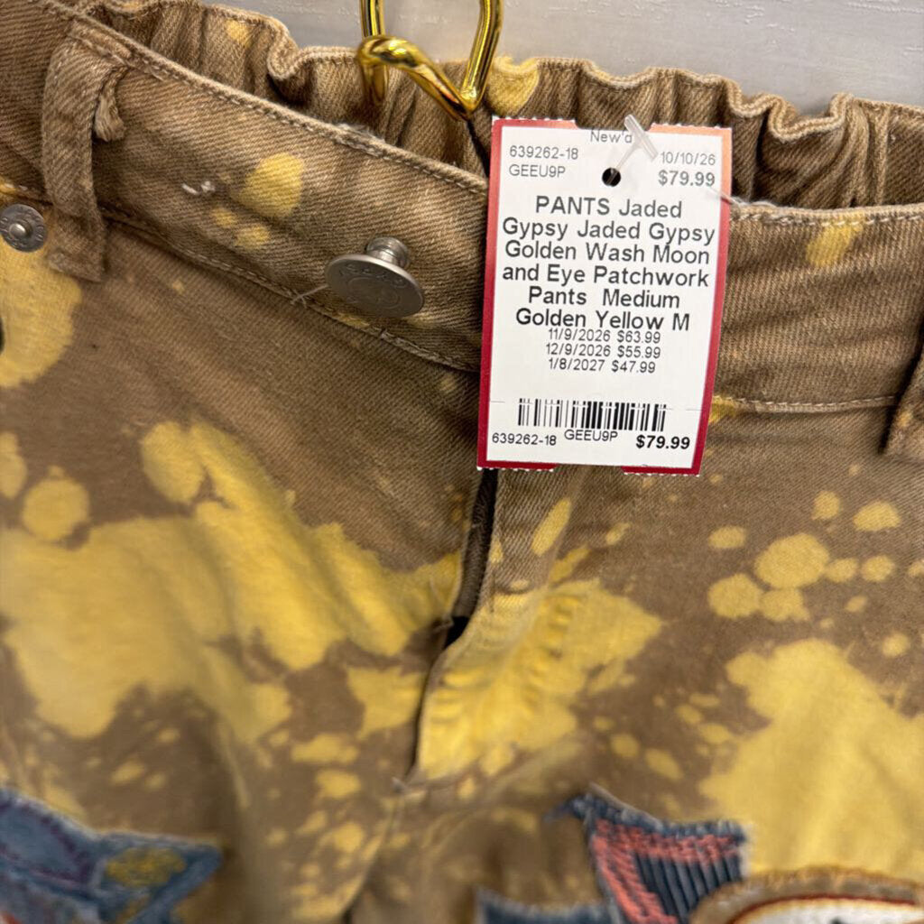 Jaded Gypsy Golden Wash Moon and Eye Patchwork Pants Medium