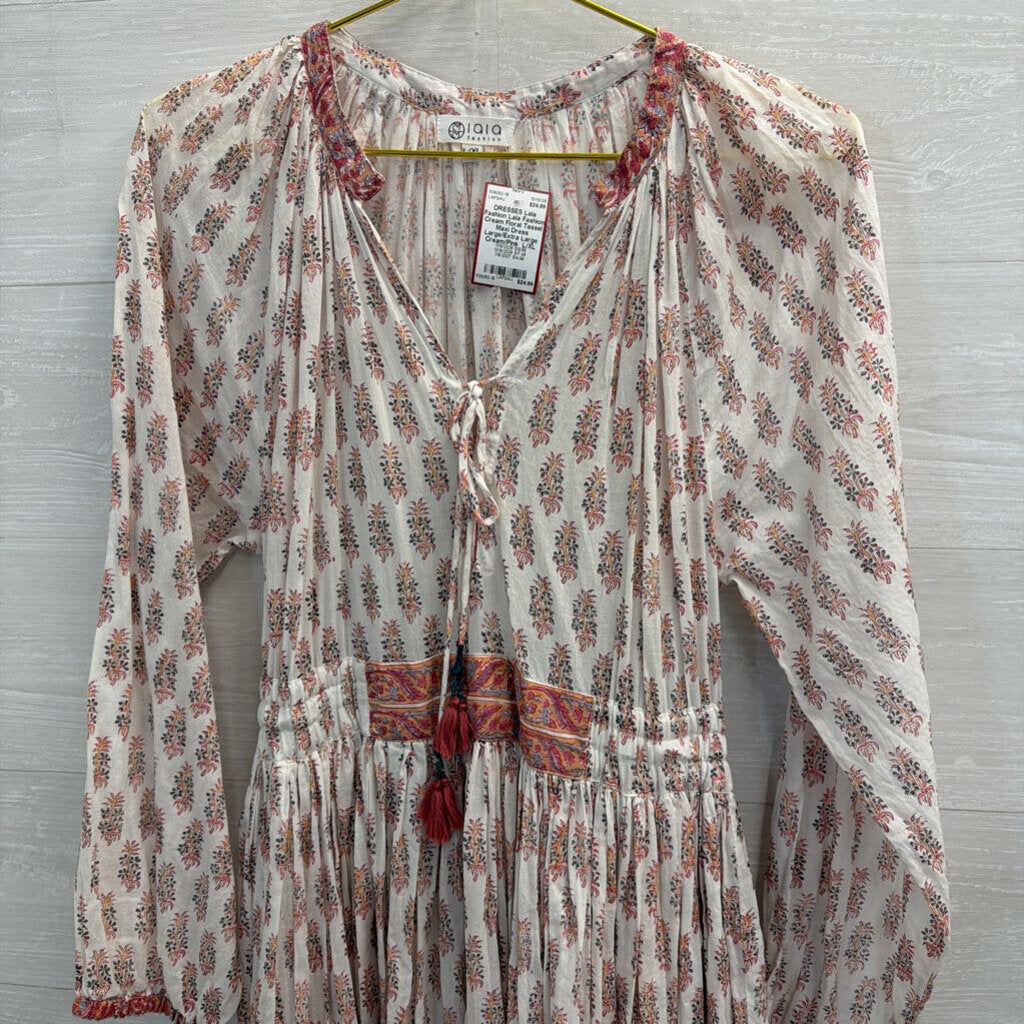 Lala Fashion Cream Floral Tassel Maxi Dress Large/Extra Large