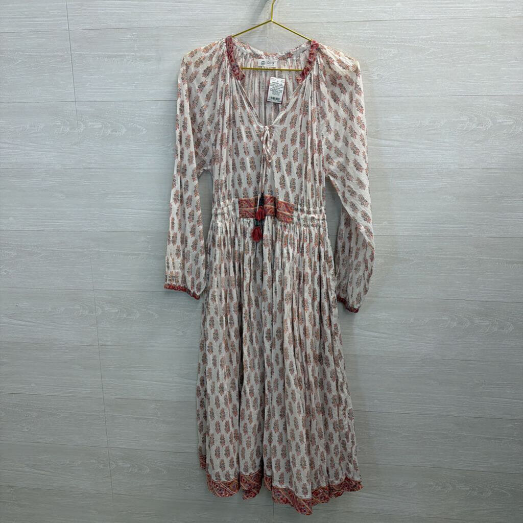 Lala Fashion Cream Floral Tassel Maxi Dress Large/Extra Large