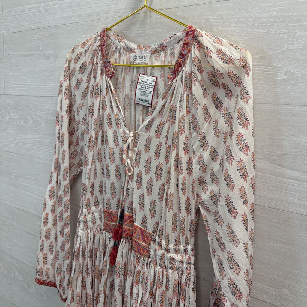 Lala Fashion Cream Floral Tassel Maxi Dress Large/Extra Large