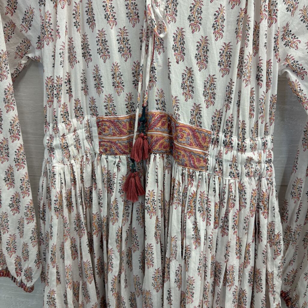 Lala Fashion Cream Floral Tassel Maxi Dress Large/Extra Large