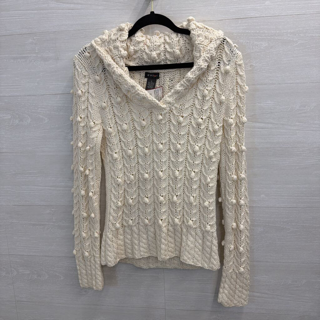 Cream Open Knit Pom Pom Sweater Medium
