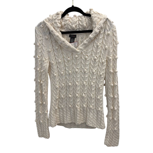 Cream Open Knit Pom Pom Sweater Medium