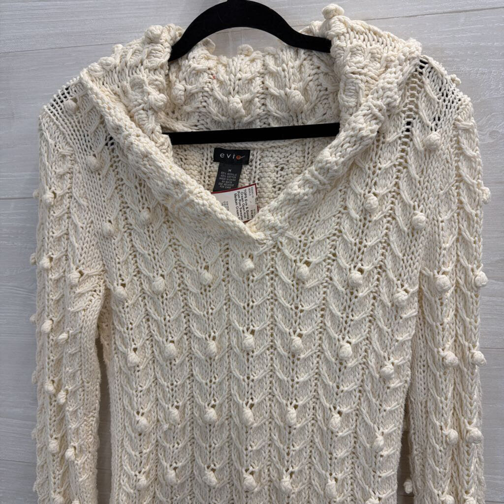 Cream Open Knit Pom Pom Sweater Medium