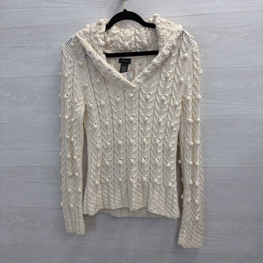 Cream Open Knit Pom Pom Sweater Medium