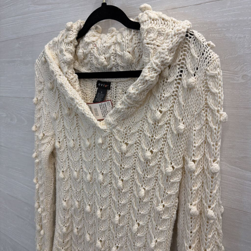 Cream Open Knit Pom Pom Sweater Medium