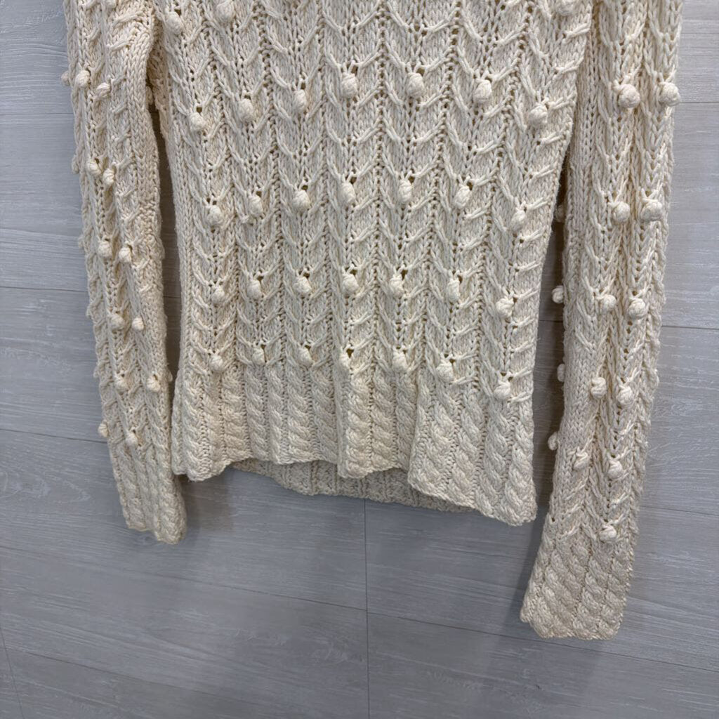 Cream Open Knit Pom Pom Sweater Medium