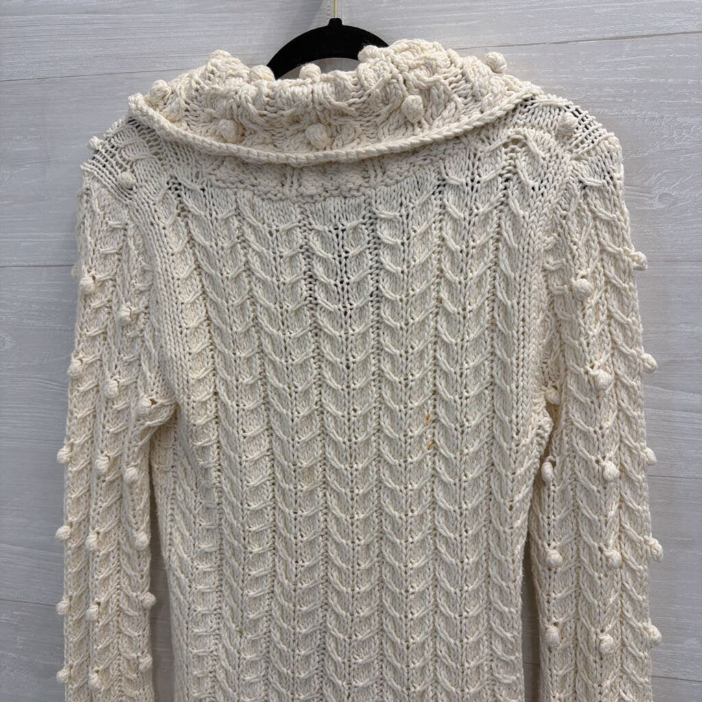 Cream Open Knit Pom Pom Sweater Medium