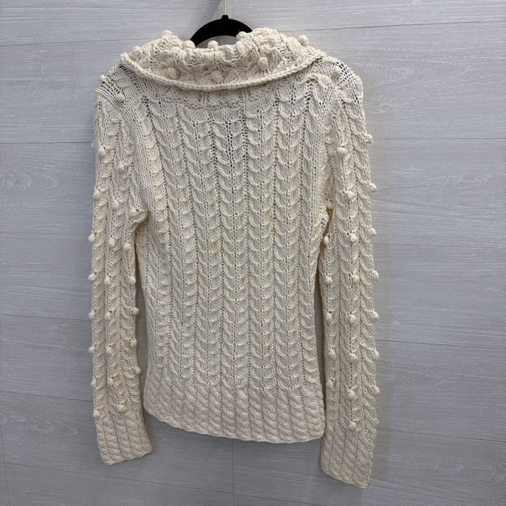 Cream Open Knit Pom Pom Sweater Medium