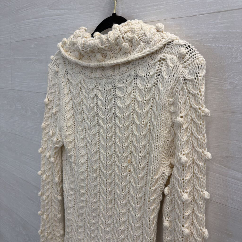 Cream Open Knit Pom Pom Sweater Medium