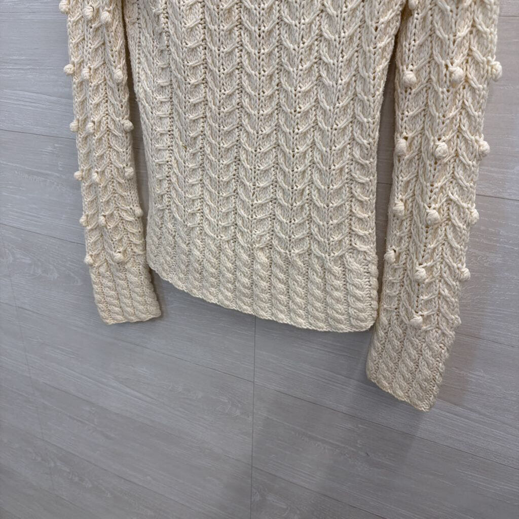 Cream Open Knit Pom Pom Sweater Medium