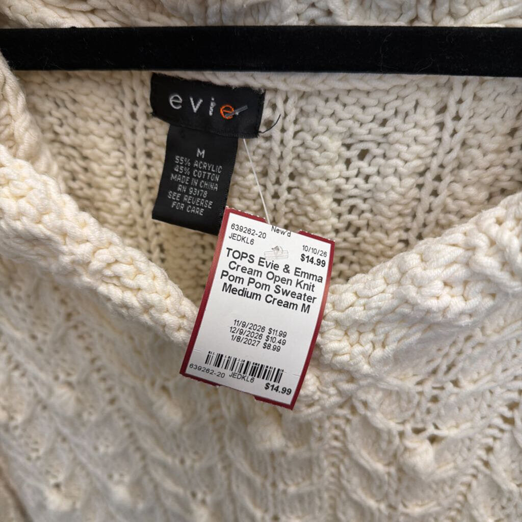 Cream Open Knit Pom Pom Sweater Medium